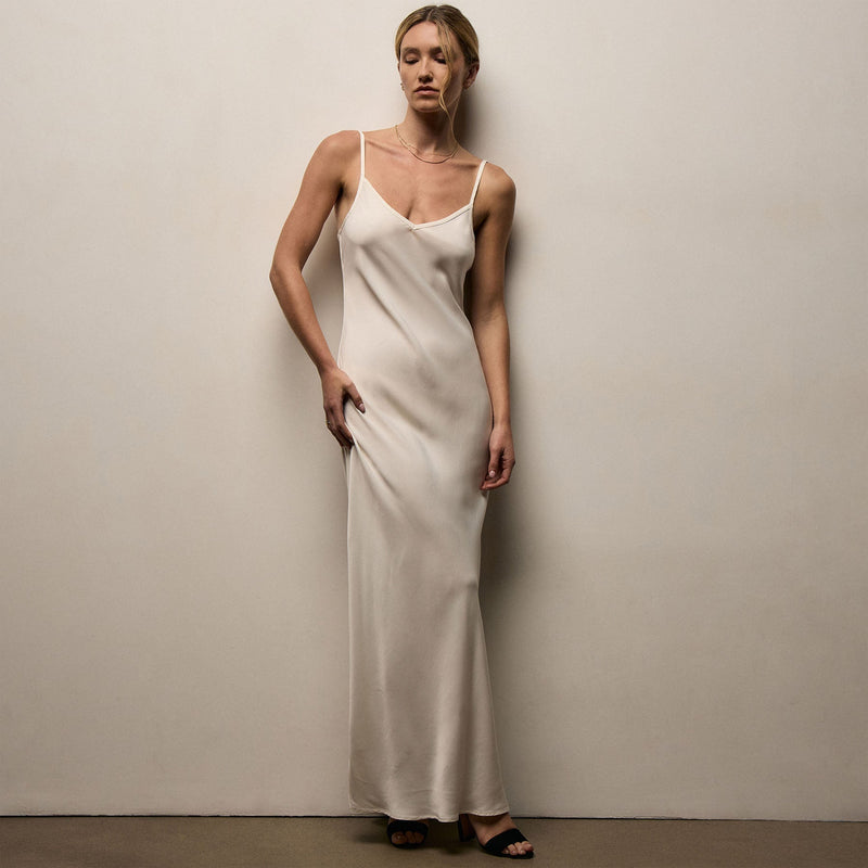 Satin Cami Slip Dress in Ivory Pigment | James Perse Los Angeles