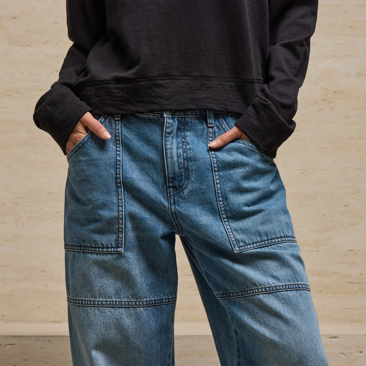 Wide Leg Ultility Jean in Mid Blue Wash | James Perse Los Angeles