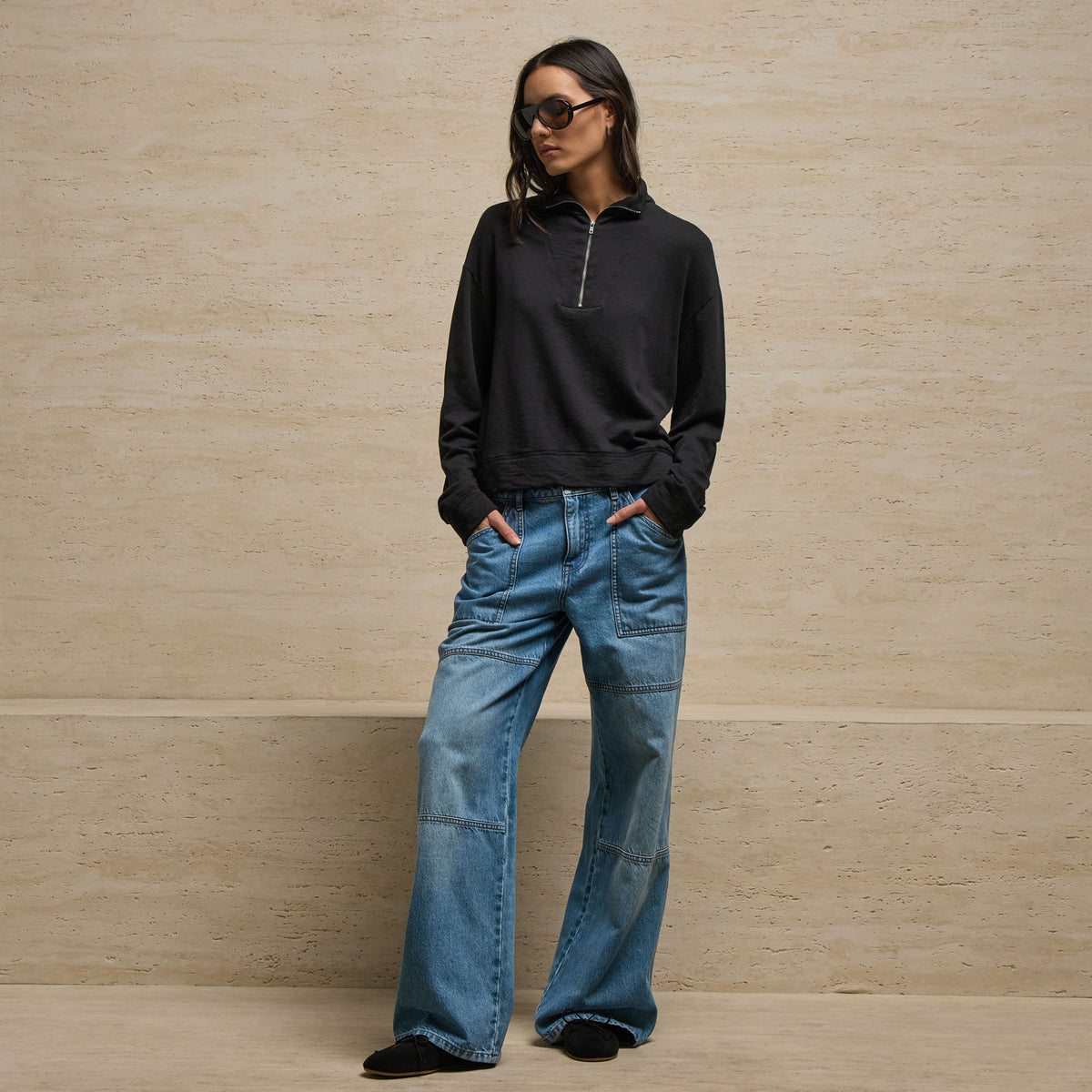 Wide Leg Ultility Jean in Mid Blue Wash | James Perse Los Angeles