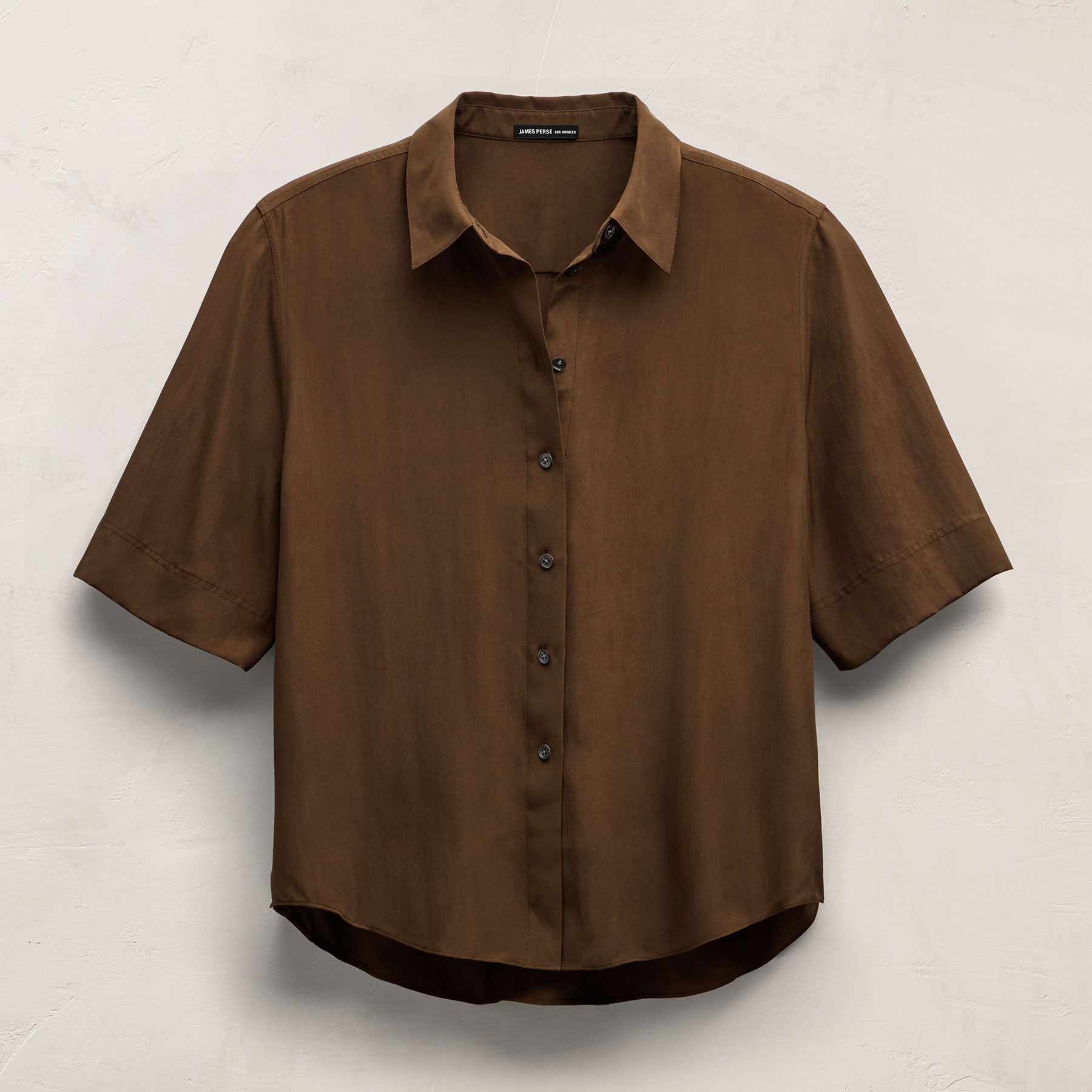 Short Sleeve Silk Shirt in Cocoa | James Perse Los Angeles