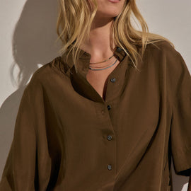 Silk Short Sleeve Shirt in Cocoa | James Perse Los Angeles