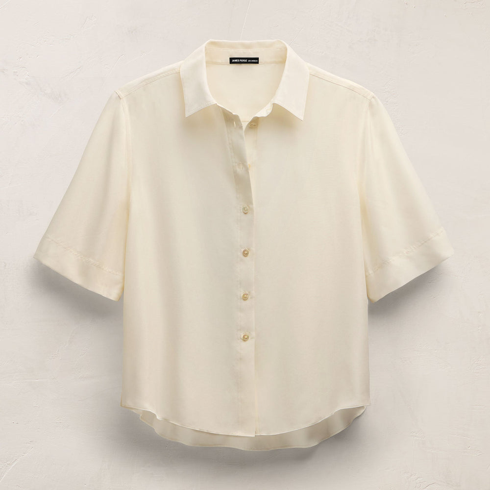 Silk Short Sleeve Shirt in Ivory | James Perse Los Angeles