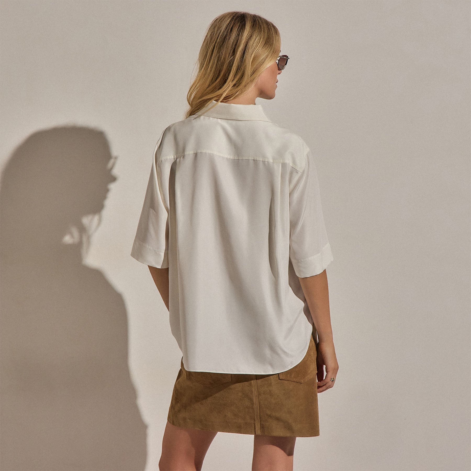 Silk Short Sleeve Shirt in Ivory | James Perse Los Angeles