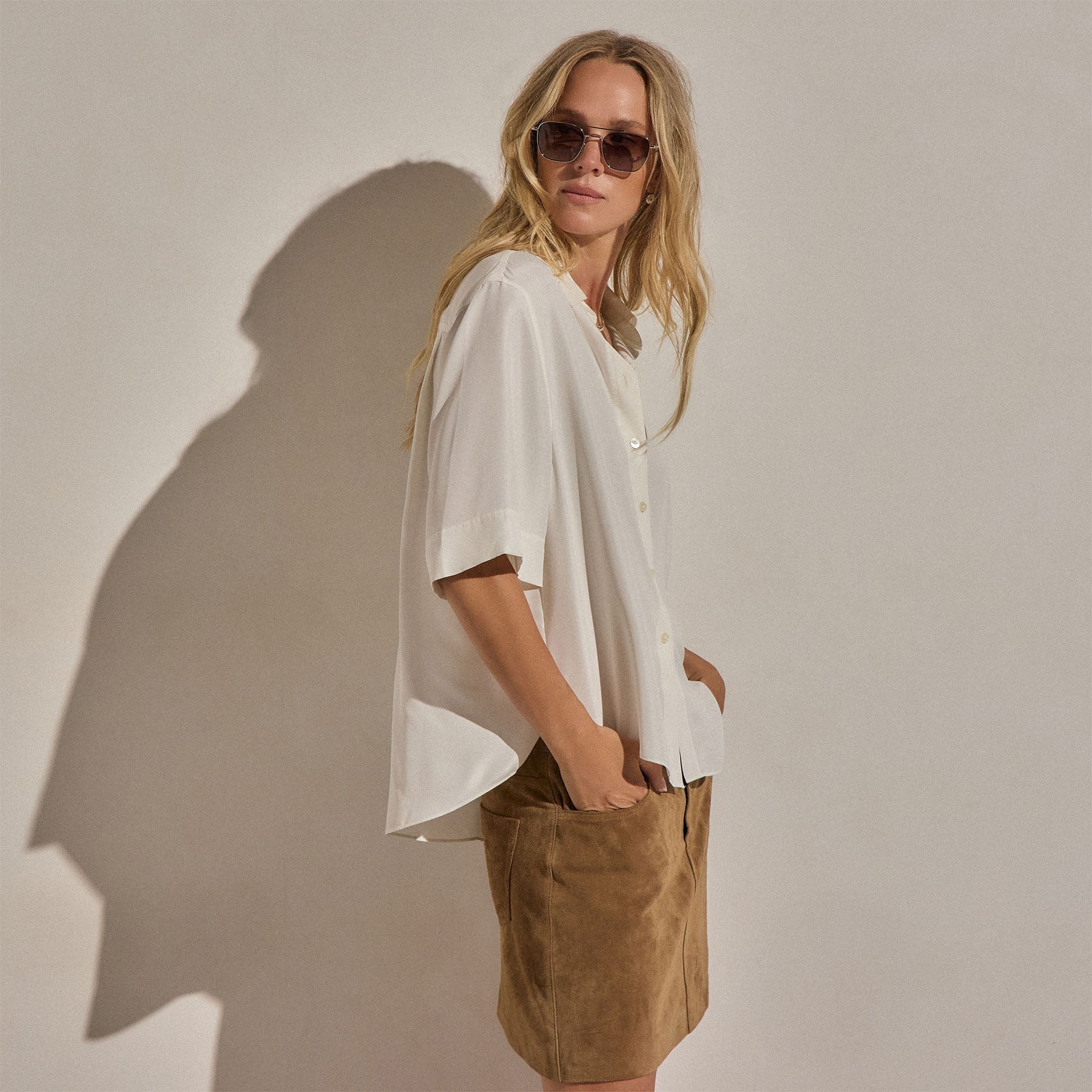 Silk Short Sleeve Shirt in Ivory | James Perse Los Angeles
