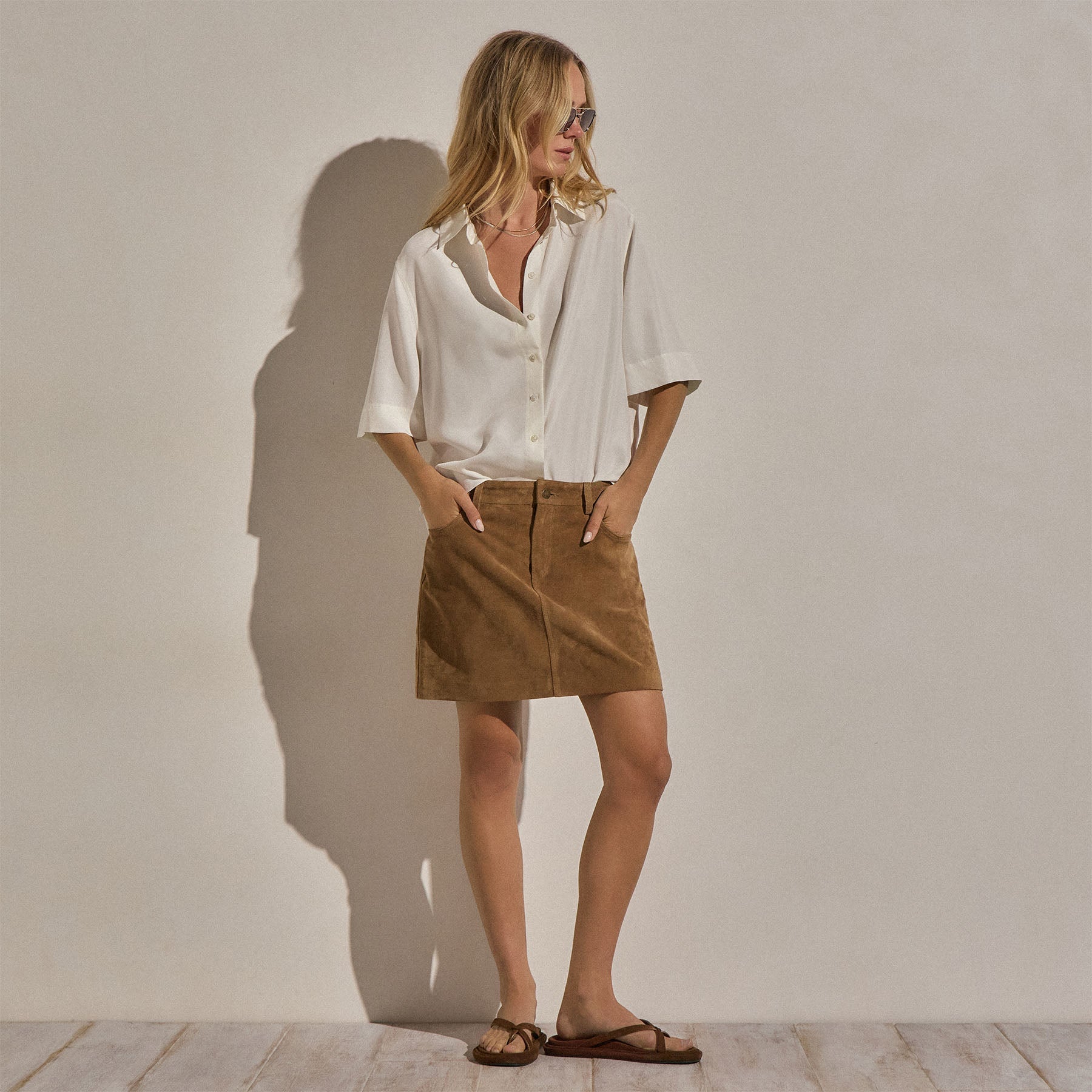 Silk Short Sleeve Shirt in Ivory | James Perse Los Angeles