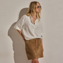 Silk Short Sleeve Shirt in Ivory | James Perse Los Angeles