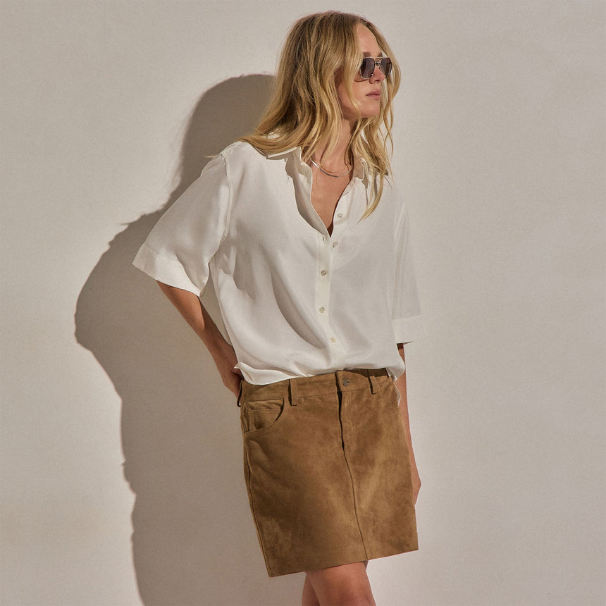 Silk Short Sleeve Shirt in Ivory | James Perse Los Angeles