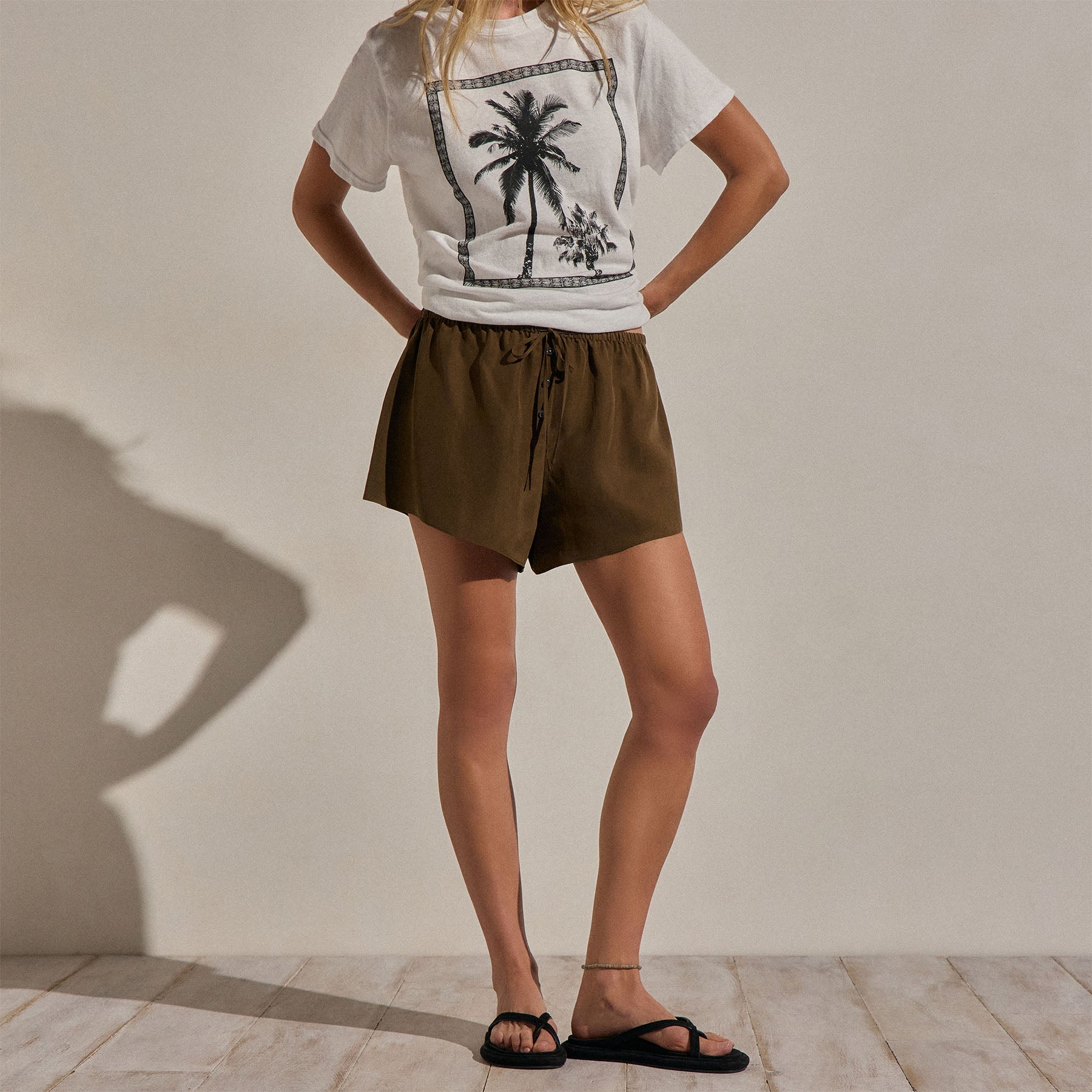 Silk Drawstring Shortie in Cocoa | James Perse Los Angeles