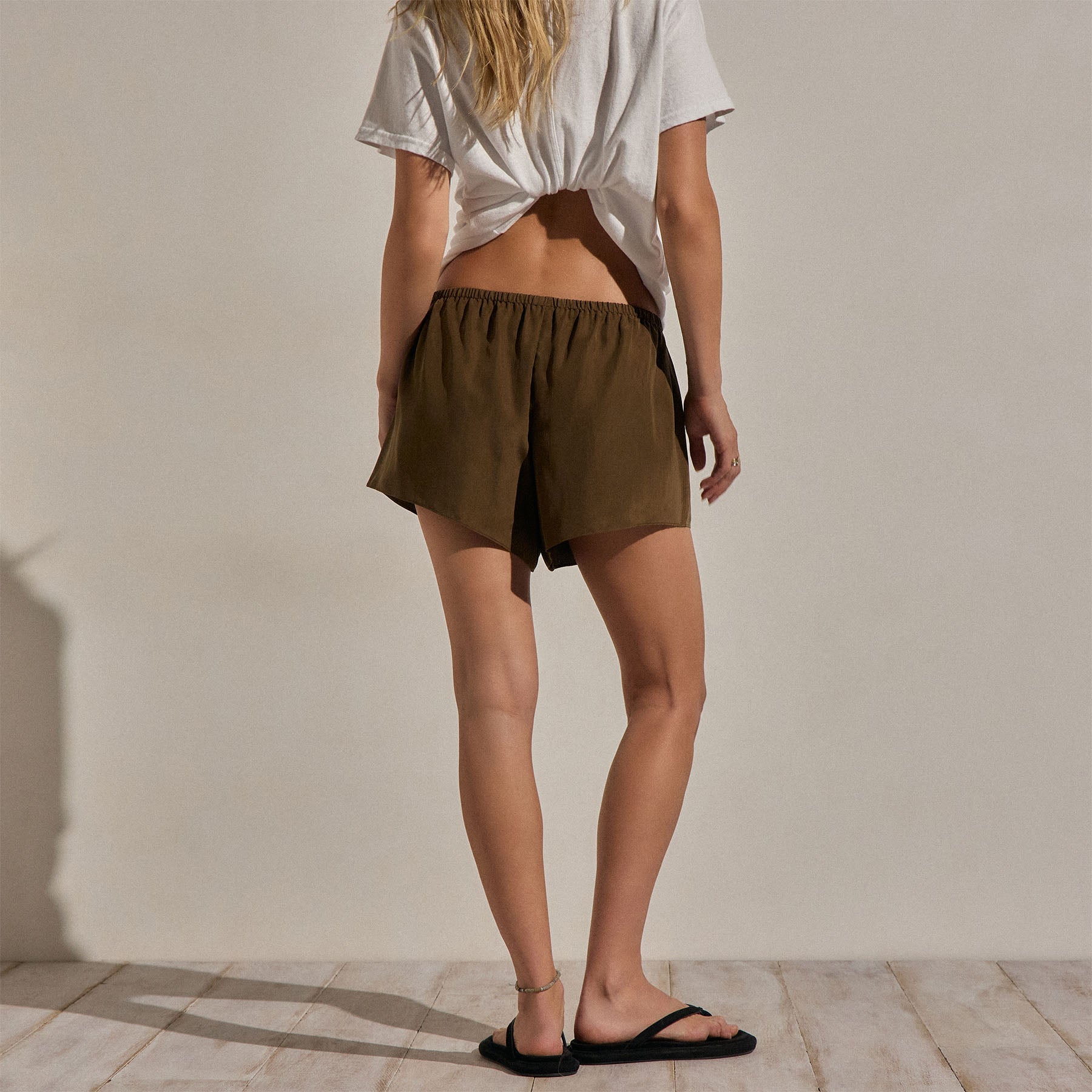 Silk Drawstring Shortie in Cocoa | James Perse Los Angeles