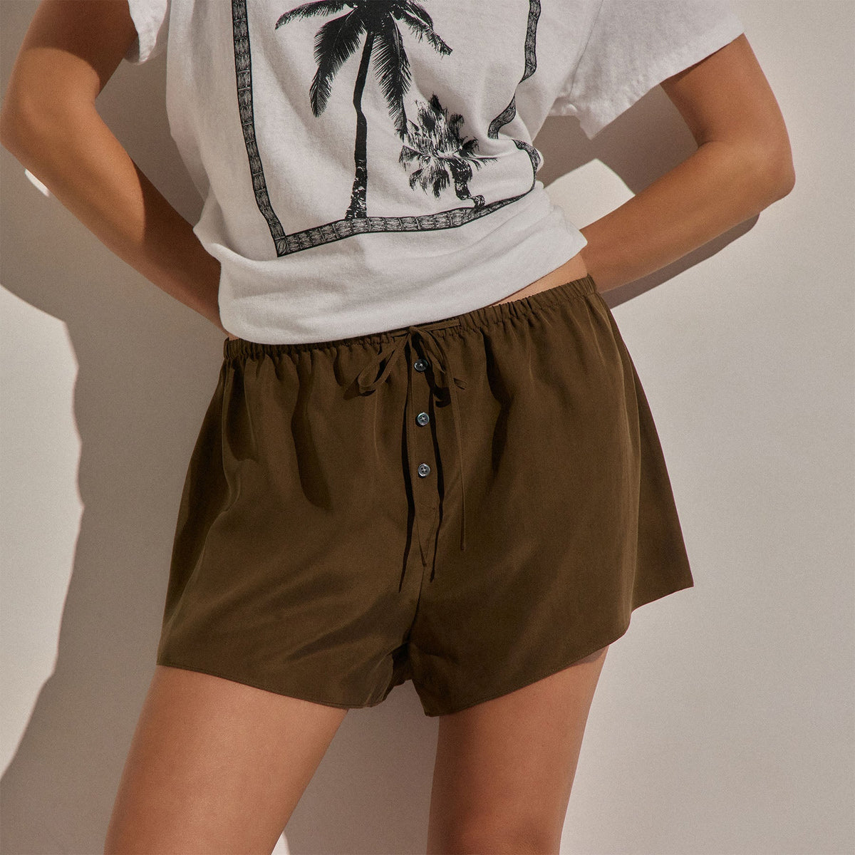 Silk Drawstring Shortie in Cocoa | James Perse Los Angeles
