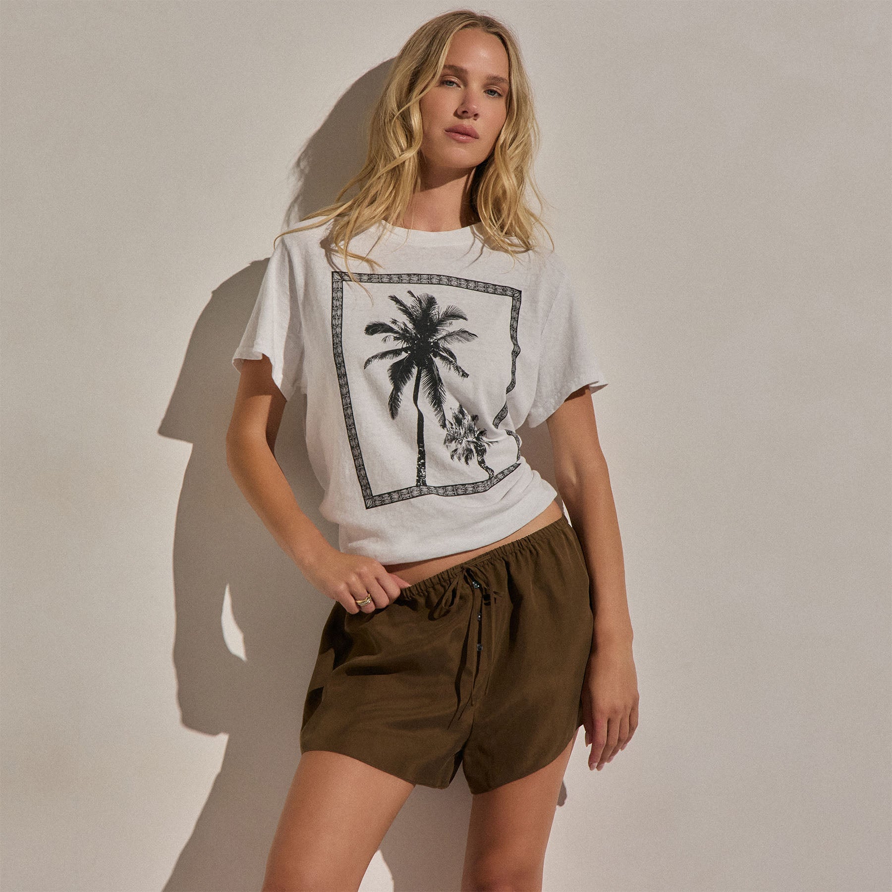 Silk Drawstring Shortie in Cocoa | James Perse Los Angeles