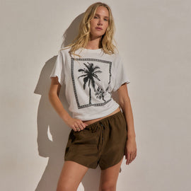 Silk Drawstring Shortie in Cocoa | James Perse Los Angeles