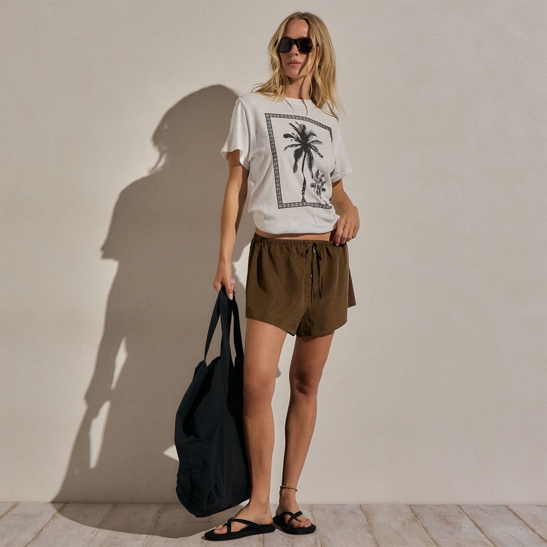 Silk Drawstring Shortie in Cocoa | James Perse Los Angeles