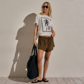 Silk Drawstring Shortie in Cocoa | James Perse Los Angeles