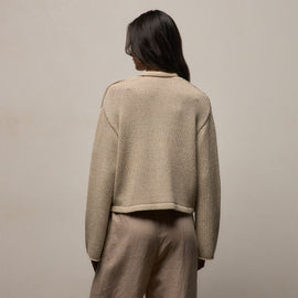 Cotton Linen Tie Front Cardigan in Natural/Tobacco | James Perse Los Angeles