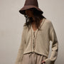 Cotton Linen Tie Front Cardigan in Natural/Tobacco | James Perse Los Angeles