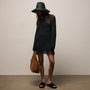 Cotton Linen Open Knit Tunic with Fringe in Black | James Perse Los Angeles