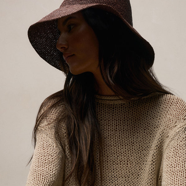 Cotton Linen Open Knit Tunic with Fringe in Natural | James Perse Los Angeles