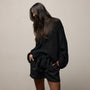 Cotton Linen Open Knit Crew in Black | James Perse Los Angeles