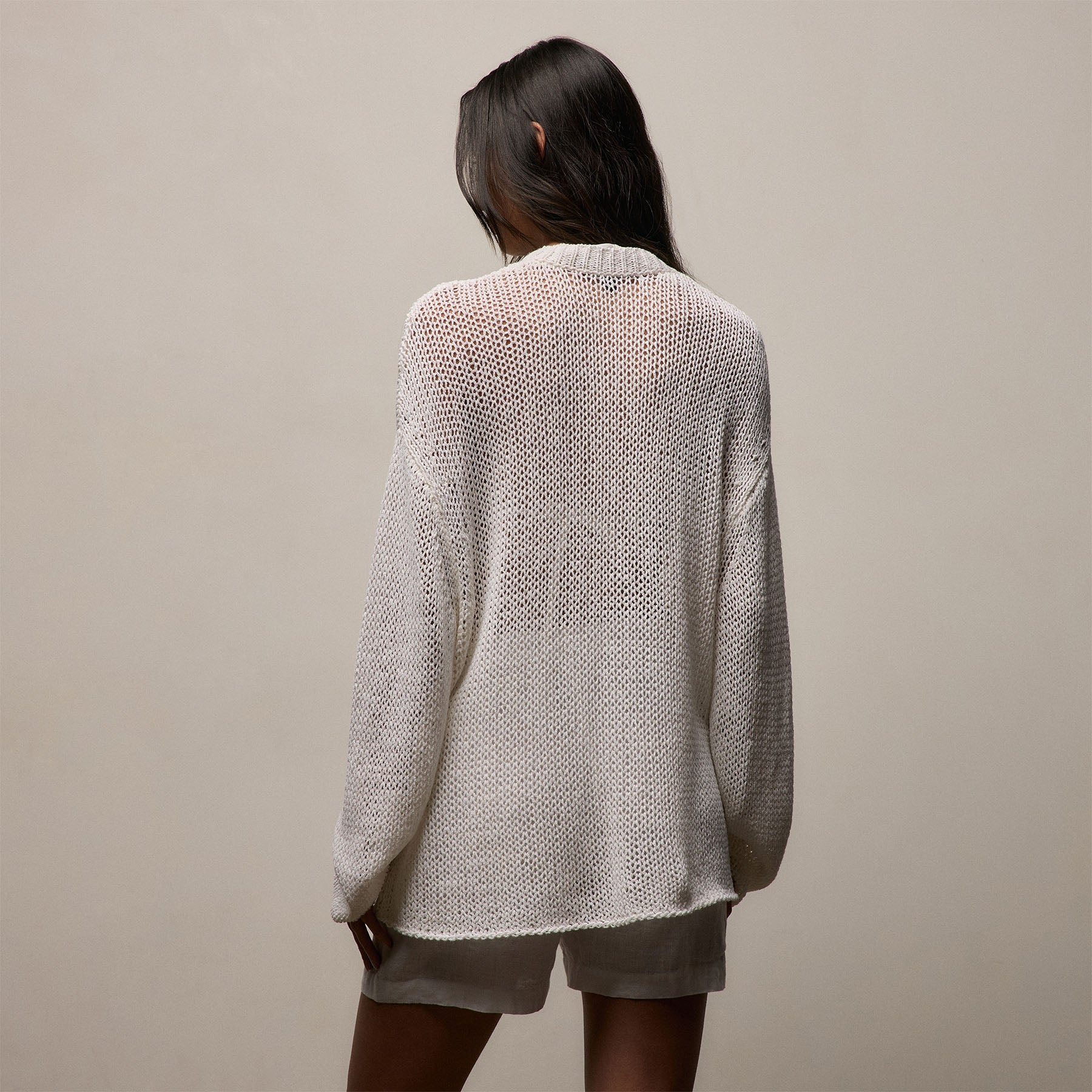 Cotton Linen Open Knit Crew in Off White | James Perse Los Angeles