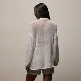 Cotton Linen Open Knit Crew in Off White | James Perse Los Angeles
