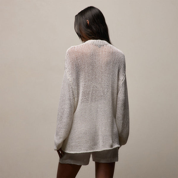 Cotton Linen Open Knit Crew in Off White | James Perse Los Angeles