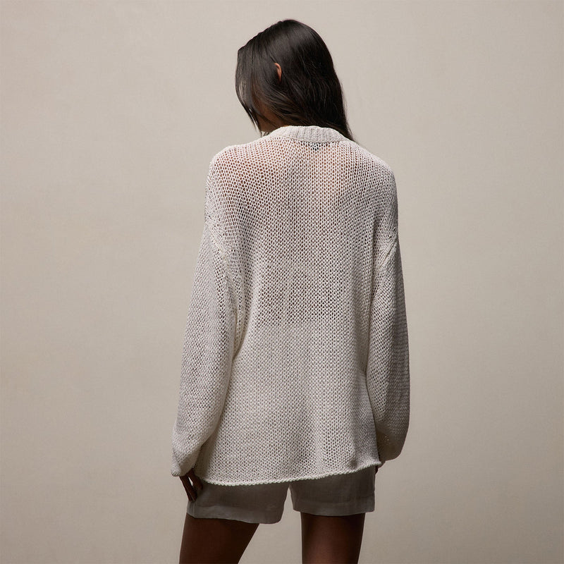 Cotton Linen Open Knit Crew in Off White | James Perse Los Angeles