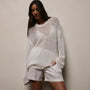 Cotton Linen Open Knit Crew in Off White | James Perse Los Angeles