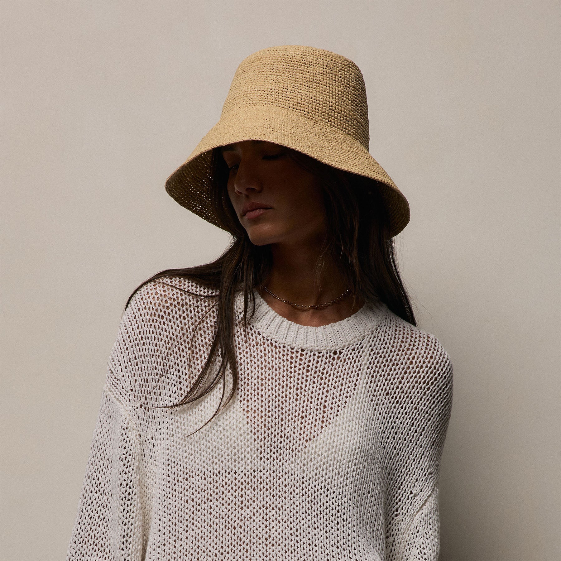 Cotton Linen Open Knit Crew in Off White | James Perse Los Angeles