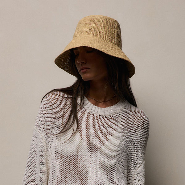 Cotton Linen Open Knit Crew in Off White | James Perse Los Angeles