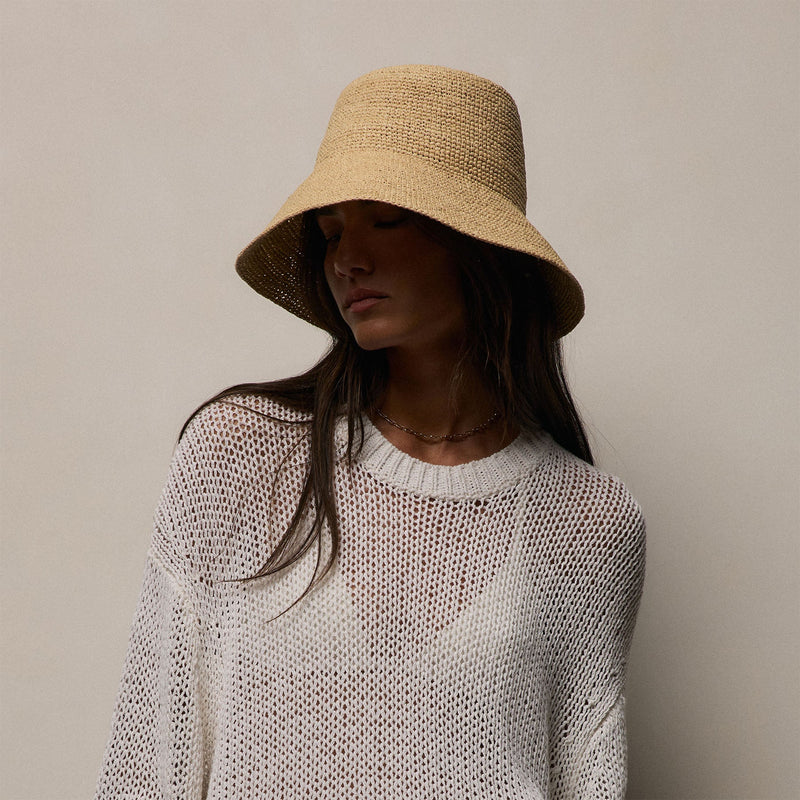 Cotton Linen Open Knit Crew in Off White | James Perse Los Angeles