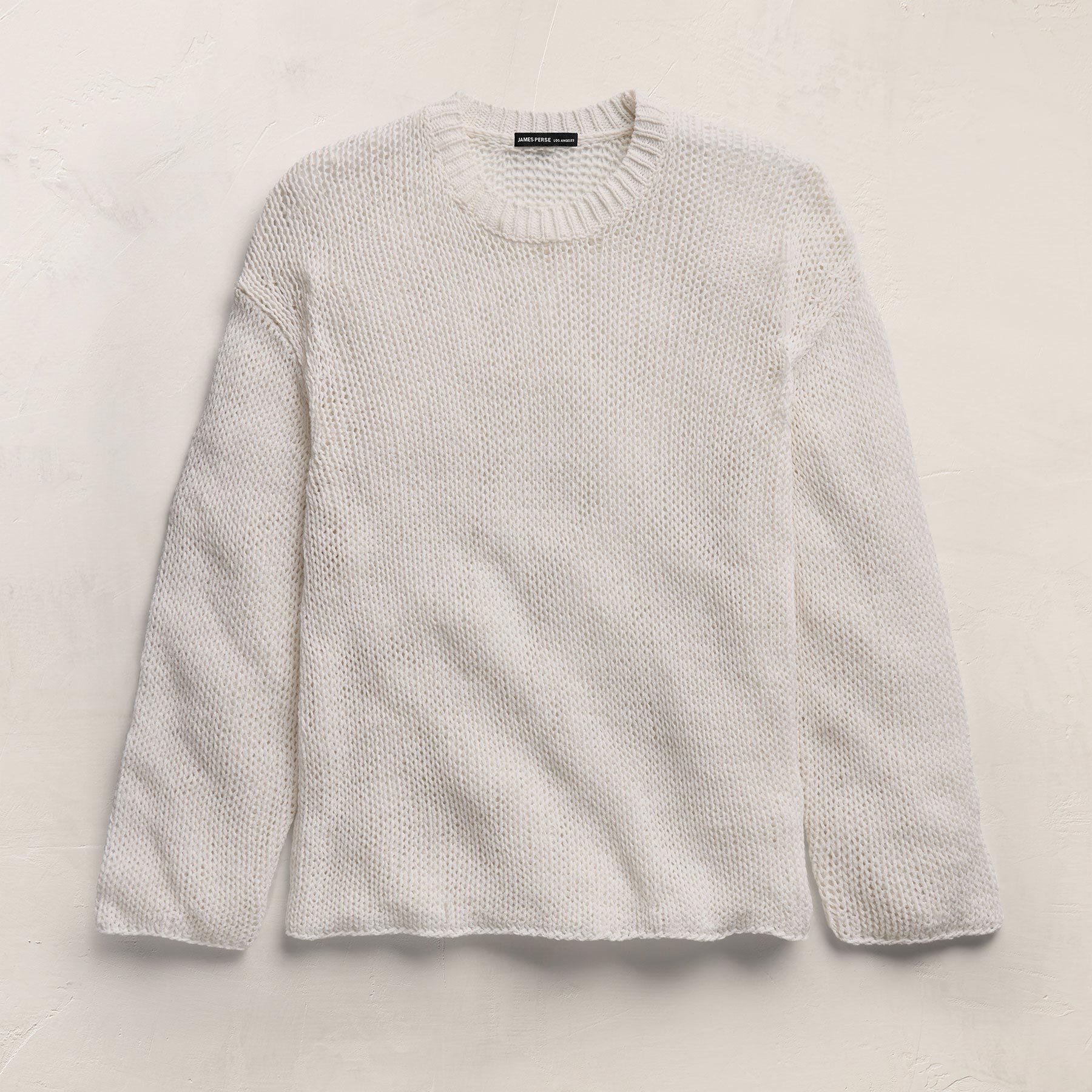 Cotton Linen Open Knit Crew in Off White | James Perse Los Angeles