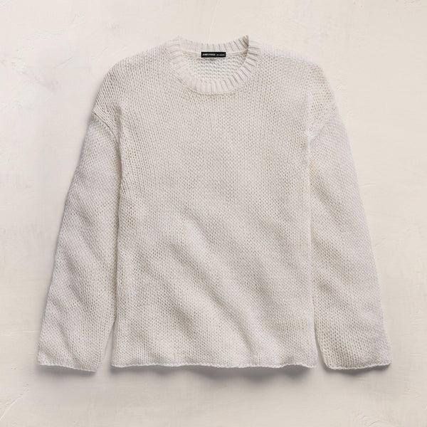 Cotton Linen Open Knit Crew in Off White | James Perse Los Angeles