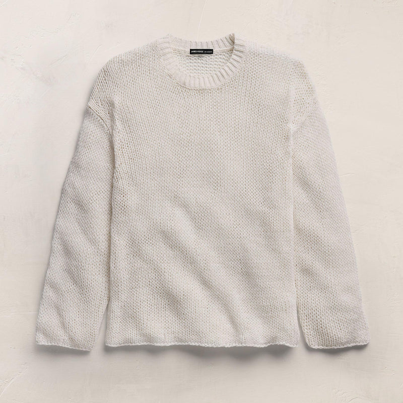 Cotton Linen Open Knit Crew in Off White | James Perse Los Angeles