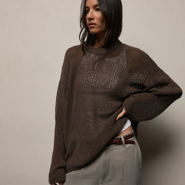 Cotton Linen Open Knit Crew in Storm | James Perse Los Angeles