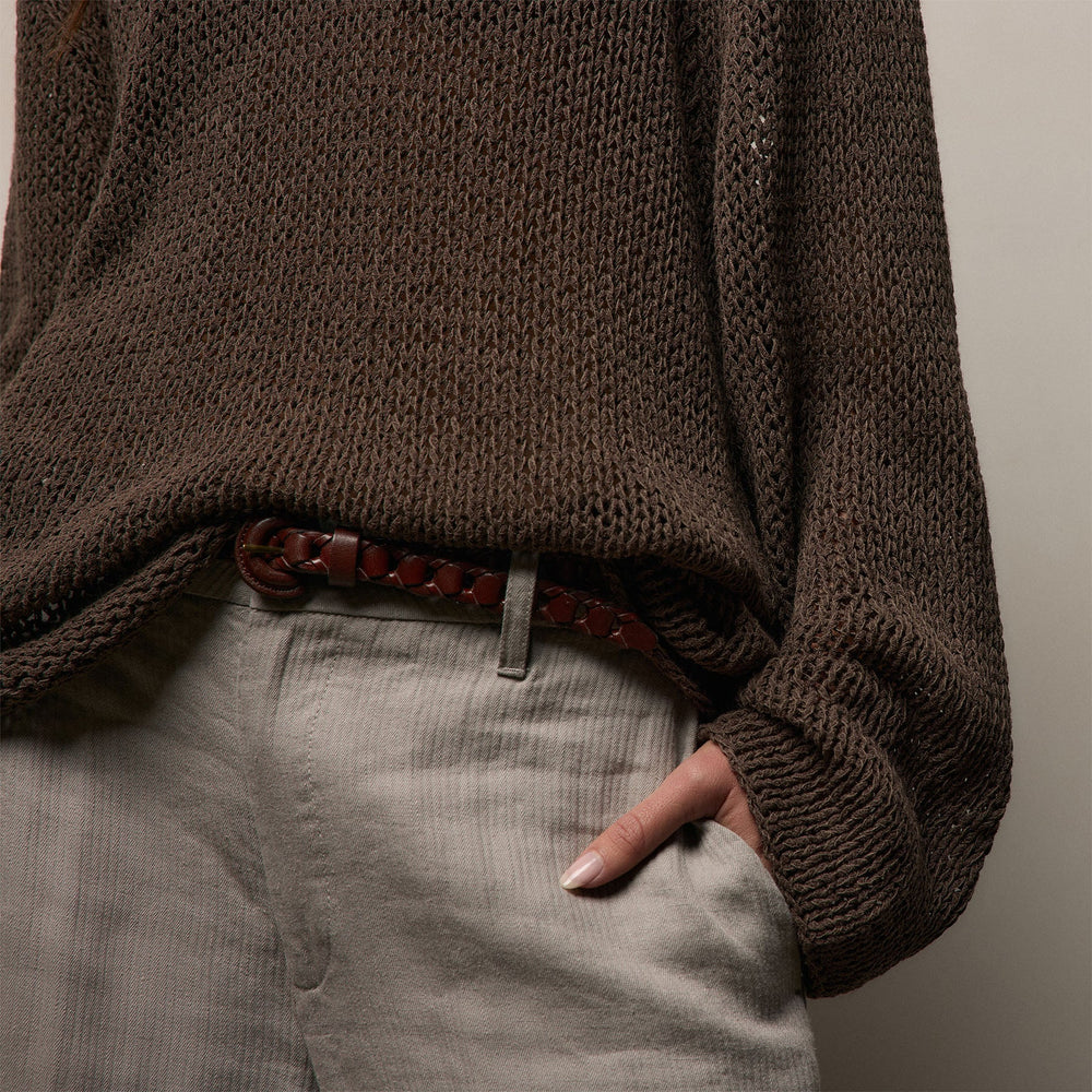 Cotton Linen Open Knit Crew in Storm | James Perse Los Angeles