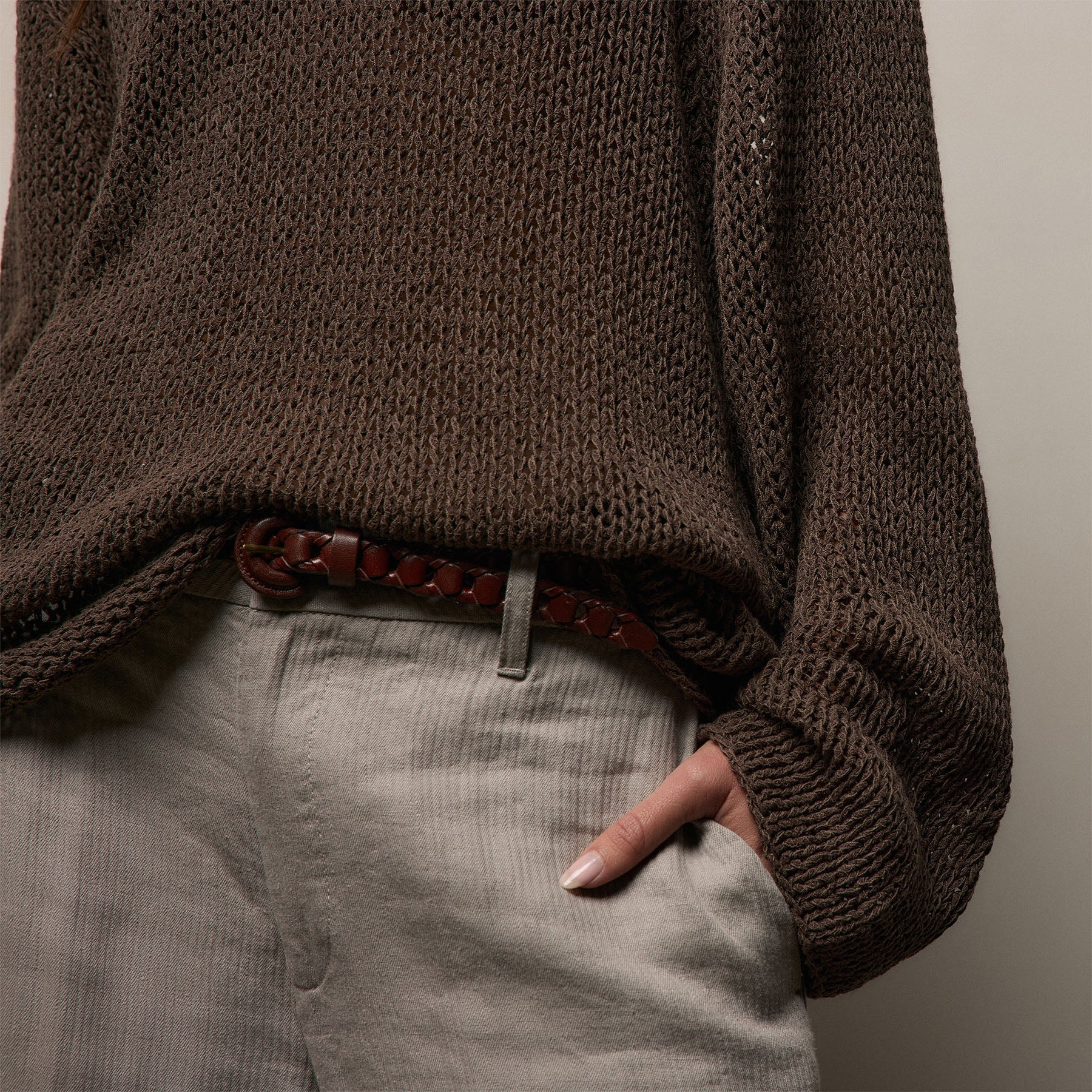 Cotton Linen Open Knit Crew in Storm | James Perse Los Angeles