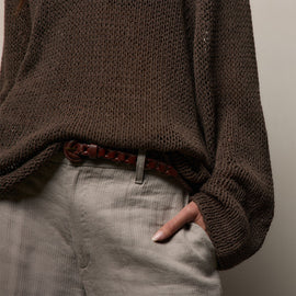 Cotton Linen Open Knit Crew in Storm | James Perse Los Angeles