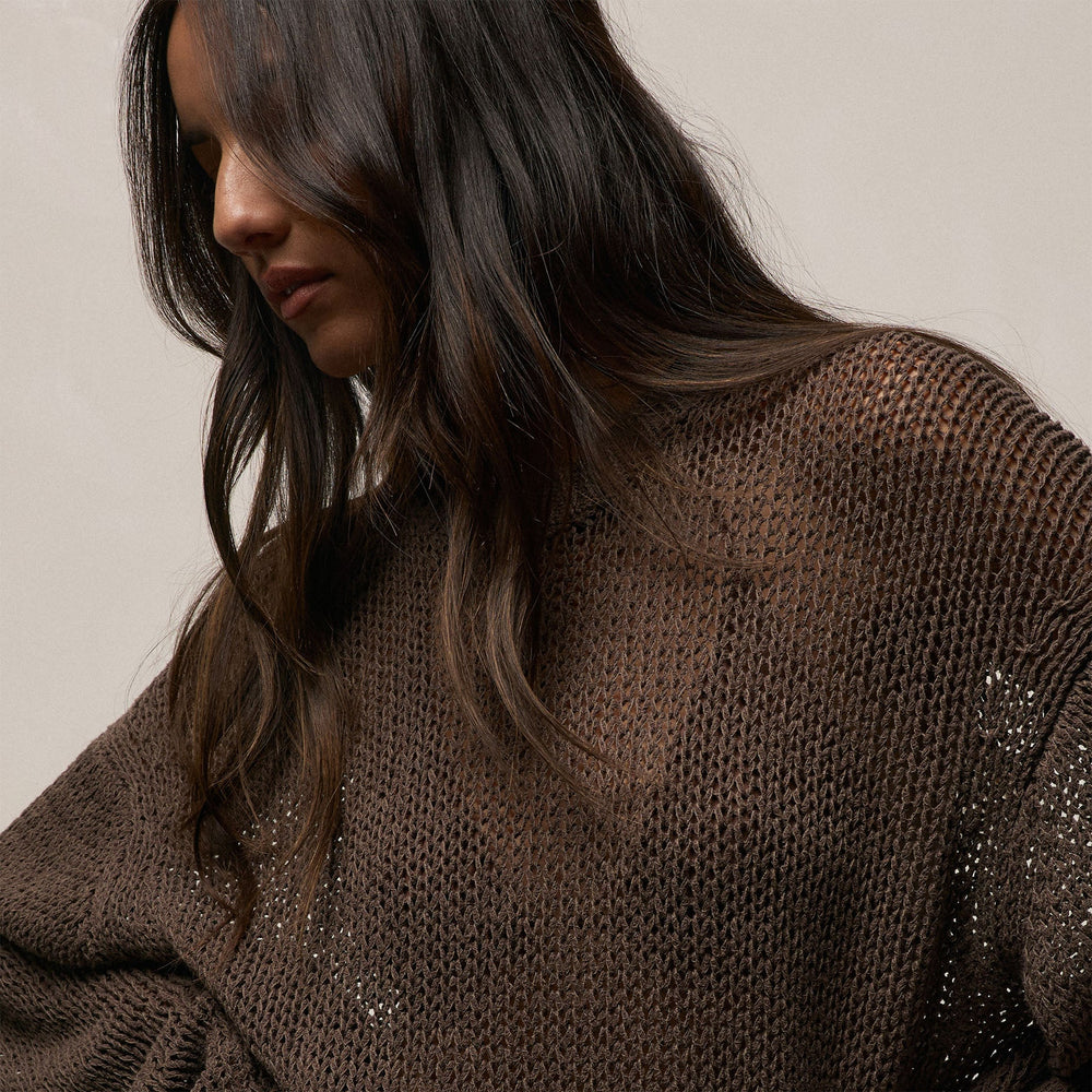 Cotton Linen Open Knit Crew in Storm | James Perse Los Angeles