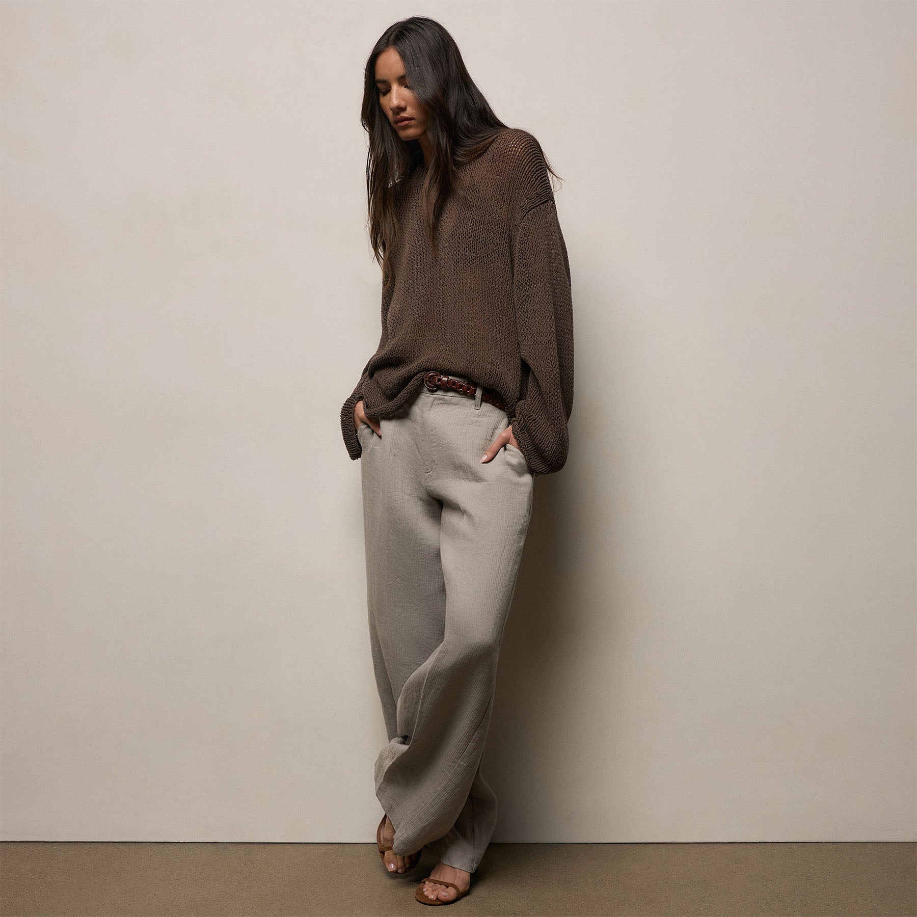 Cotton Linen Open Knit Crew in Storm | James Perse Los Angeles