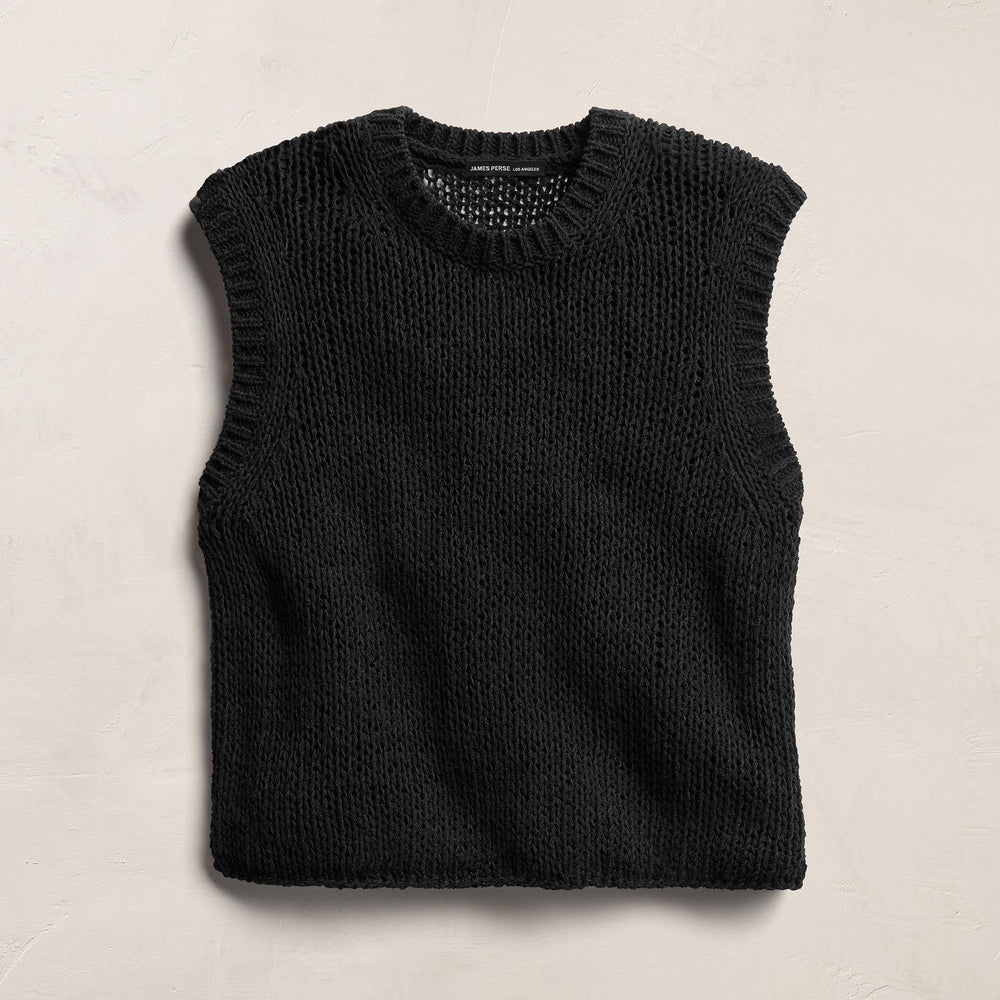 Cotton Linen Sweater Tank - Black