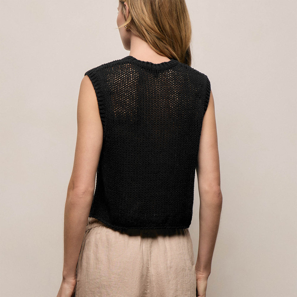 Cotton Linen Sweater Tank - Black
