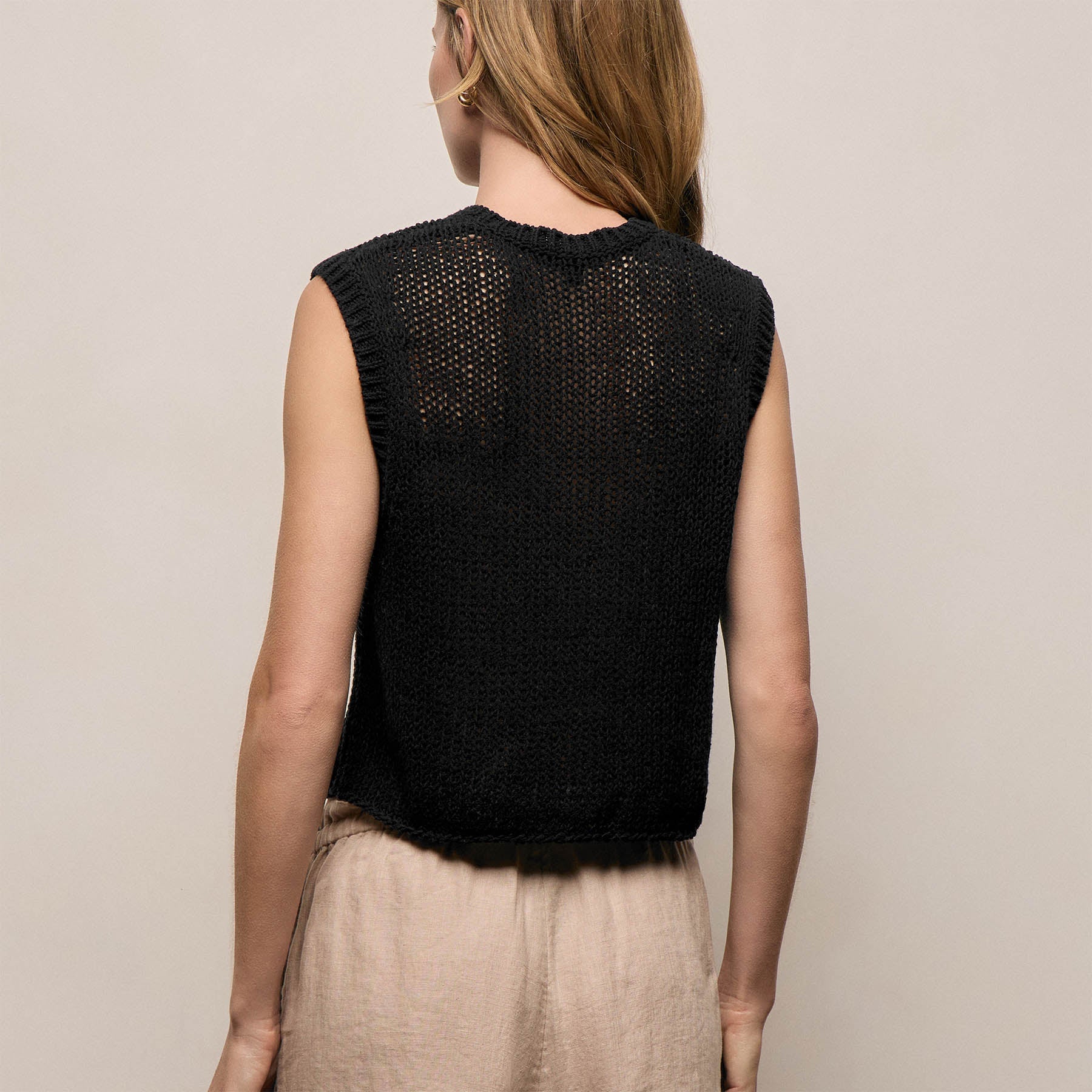Cotton Linen Sweater Tank - Black