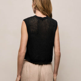 Cotton Linen Sweater Tank - Black
