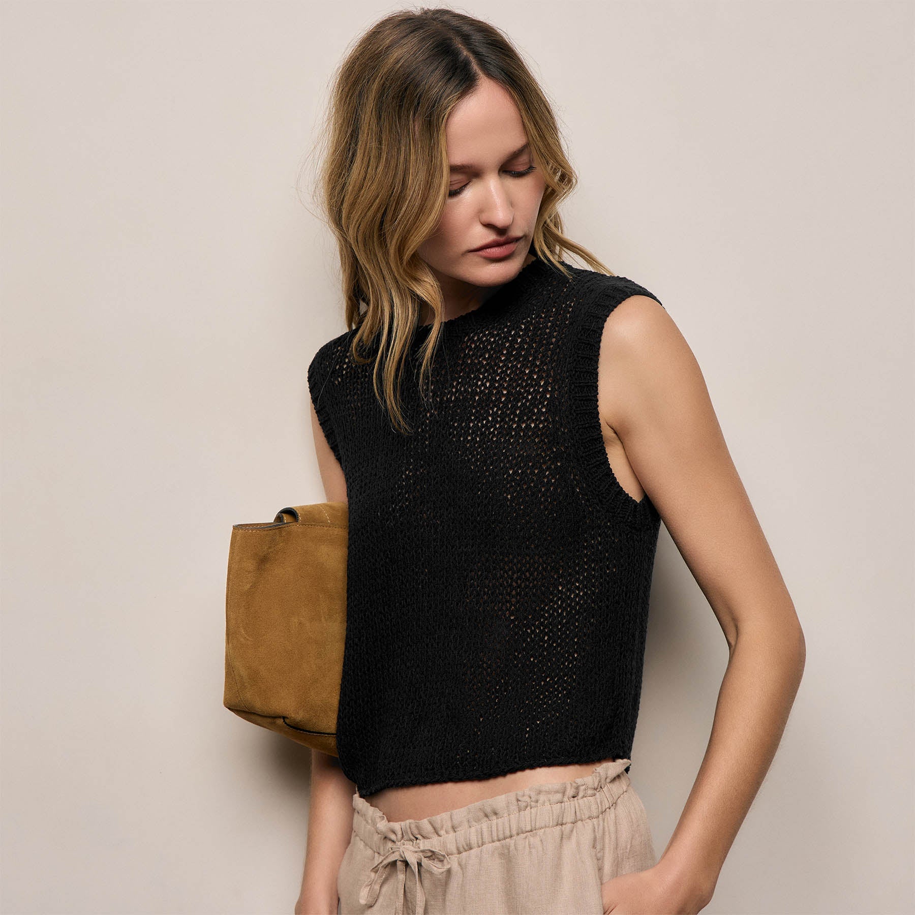Cotton Linen Sweater Tank - Black