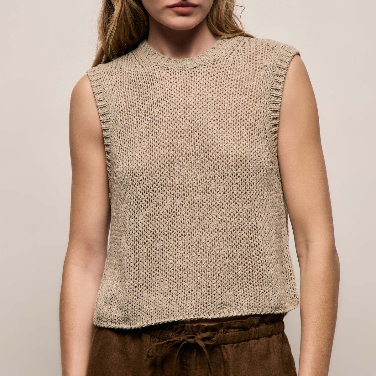 Cotton Linen Sweater Tank - Overcast