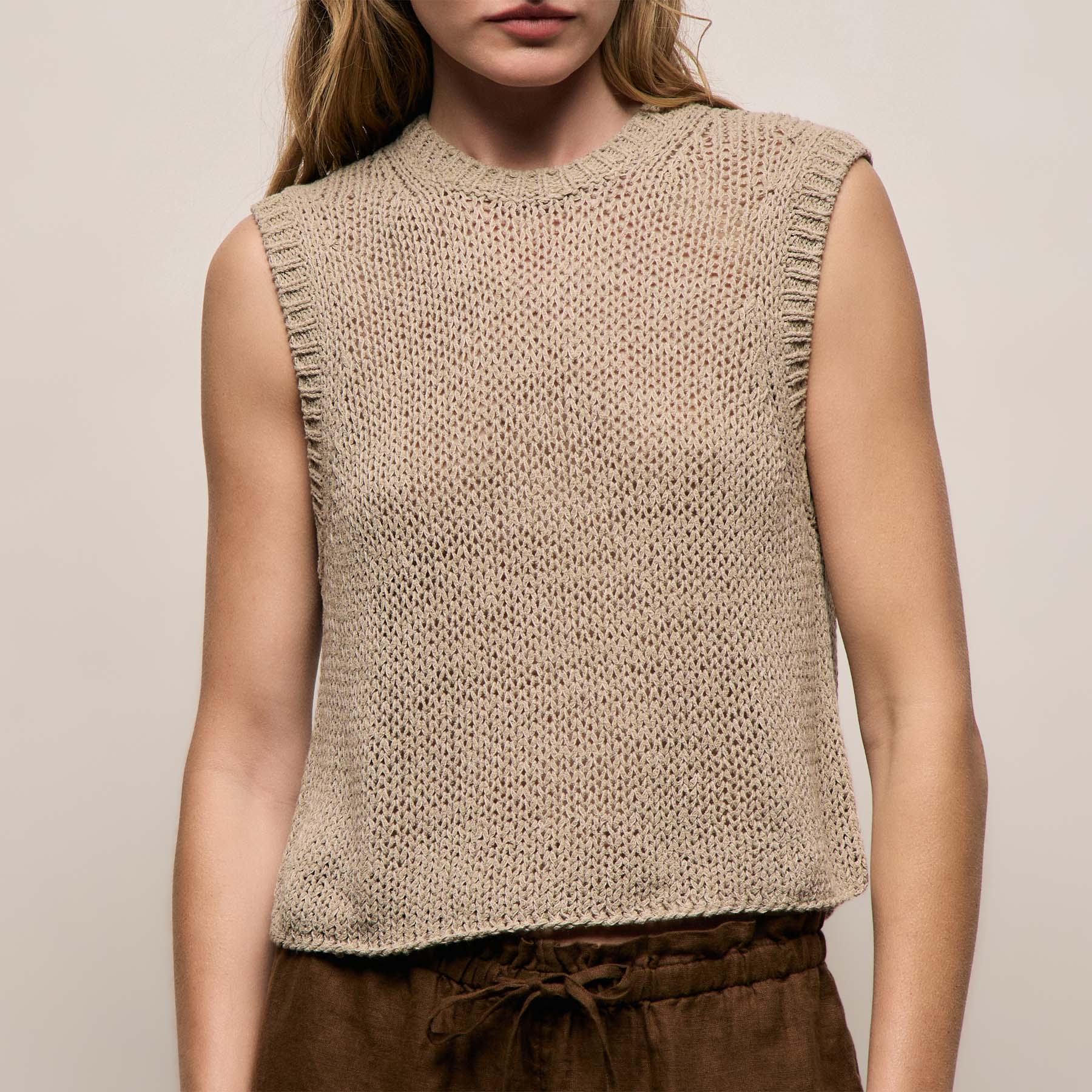 Cotton Linen Sweater Tank - Overcast