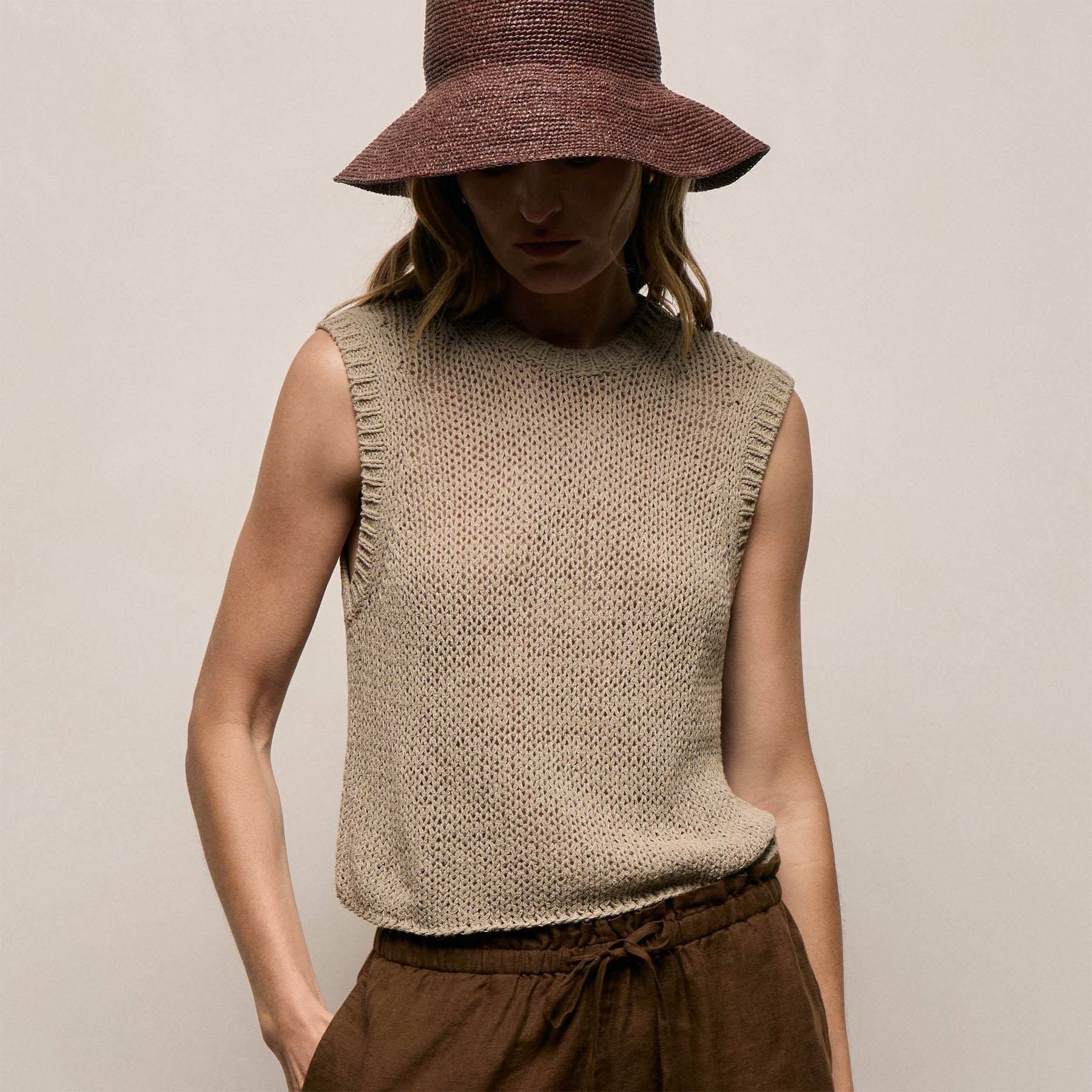 Cotton Linen Sweater Tank - Overcast