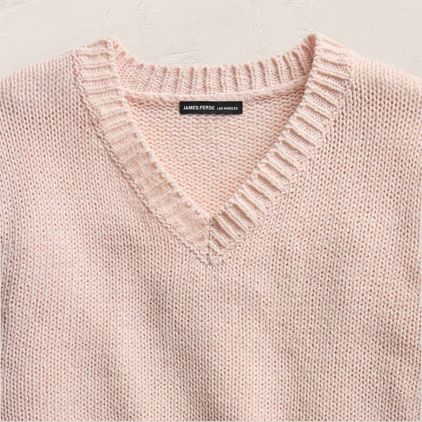 Cotton Linen V Neck Boxy Sweater In Light Rose Quartz | James Perse Los Angeles