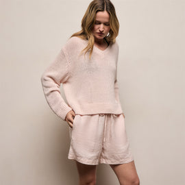 Cotton Linen V Neck Boxy Sweater In Light Rose Quartz | James Perse Los Angeles